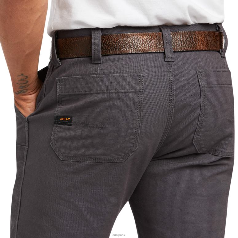 RJ66P1733 Rebar M7 Slim Durastretch fait un pantalon droit double devant résistant Ariat bas barres d'armature grises Hommes