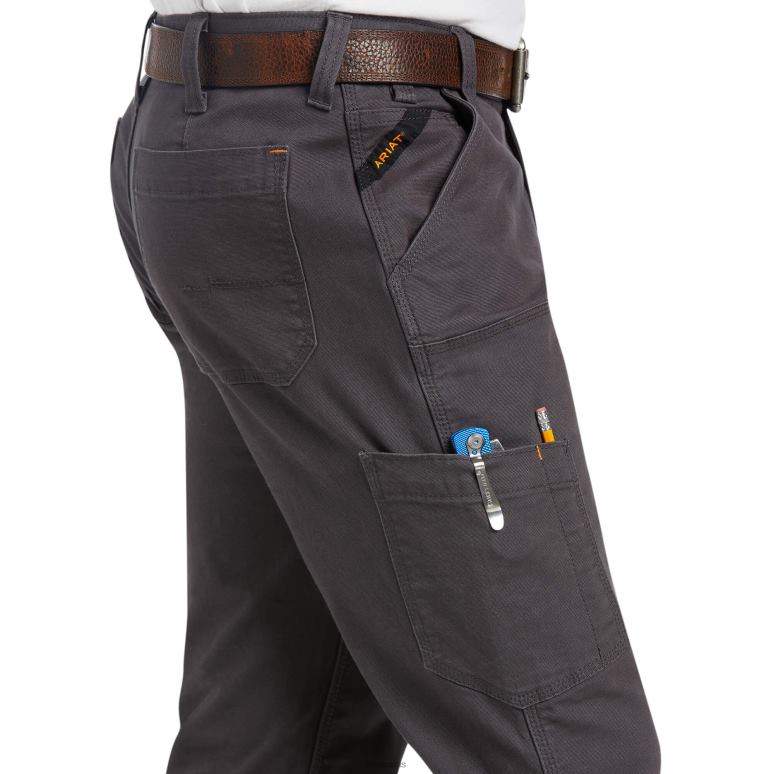 RJ66P1733 Rebar M7 Slim Durastretch fait un pantalon droit double devant résistant Ariat bas barres d'armature grises Hommes