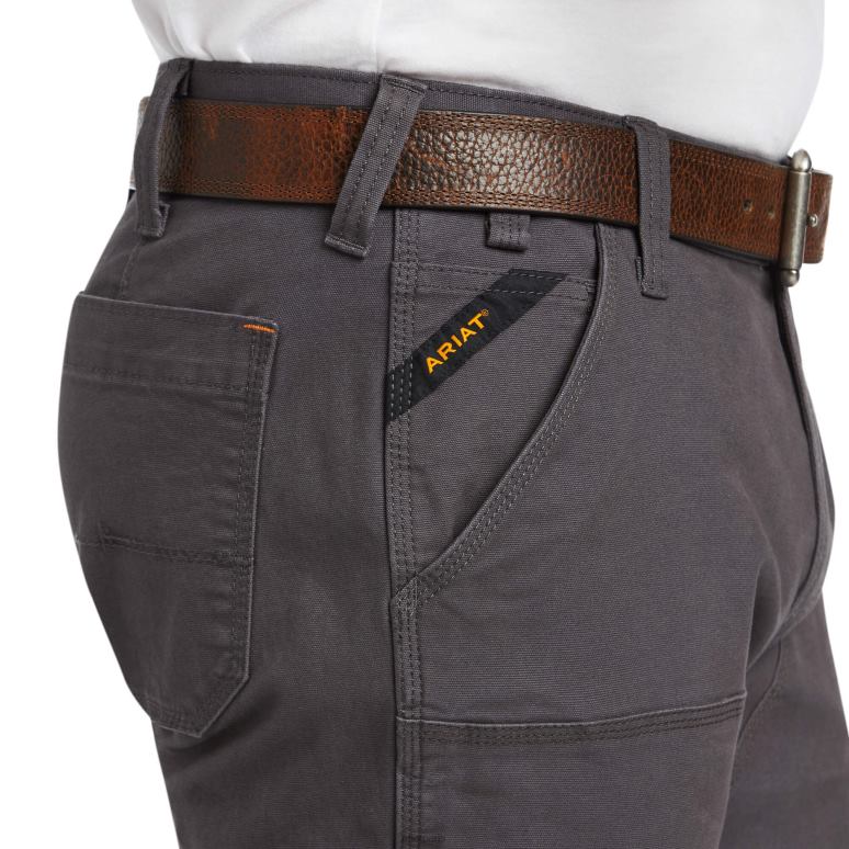 RJ66P1733 Rebar M7 Slim Durastretch fait un pantalon droit double devant résistant Ariat bas barres d'armature grises Hommes