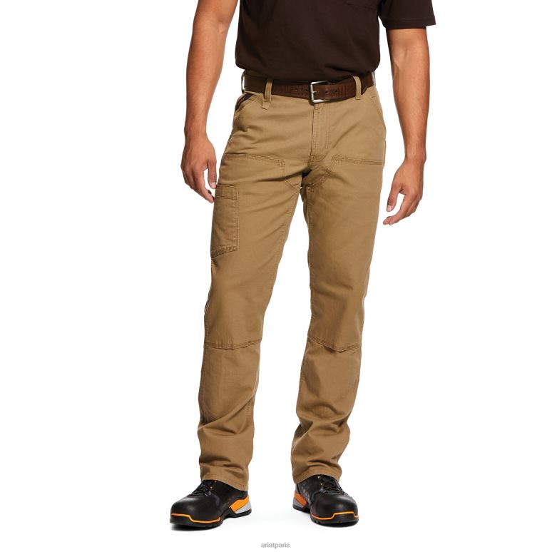 RJ66P1736 Rebar M4 taille basse Durastretch fabriqué robuste double devant empilable pantalon droit Ariat bas kaki des champs Hommes