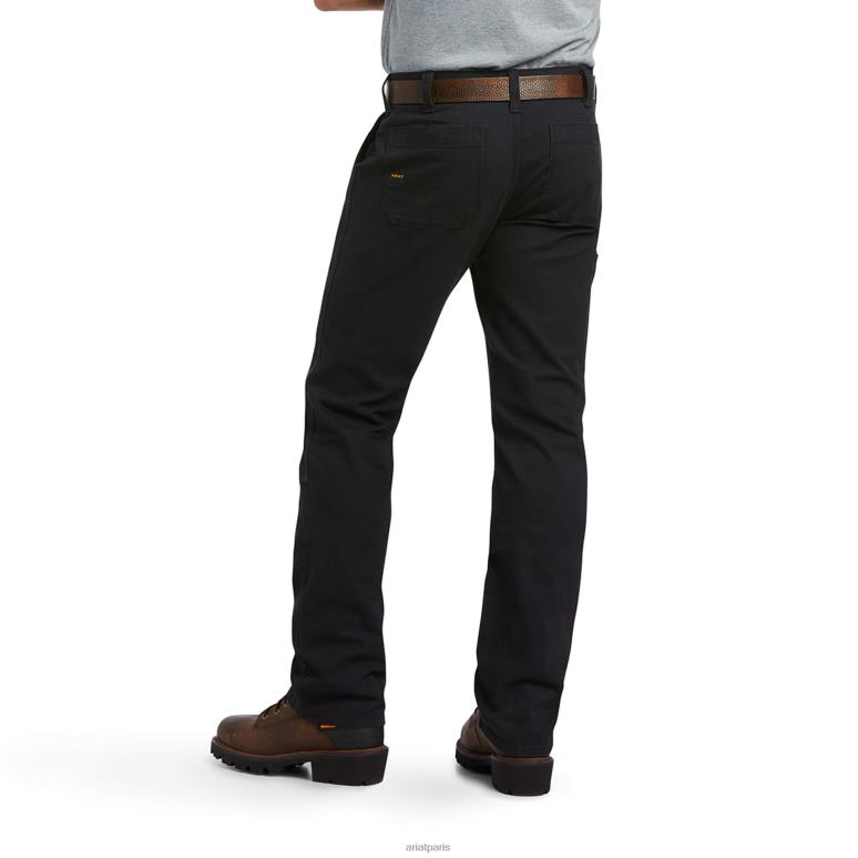 RJ66P1743 Rebar M7 Slim Durastretch fait un pantalon droit double devant résistant Ariat bas noir Hommes