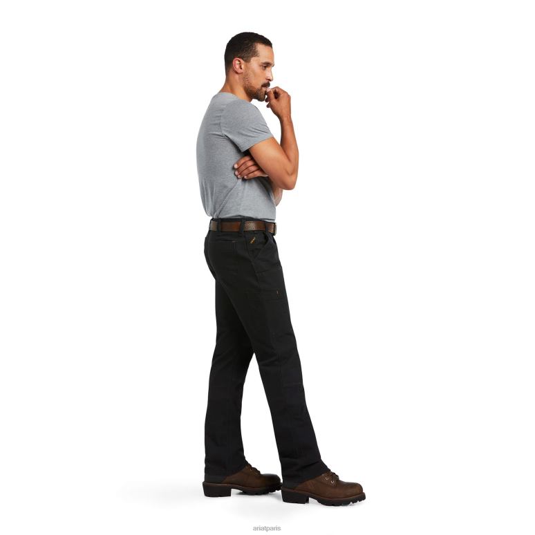 RJ66P1743 Rebar M7 Slim Durastretch fait un pantalon droit double devant résistant Ariat bas noir Hommes