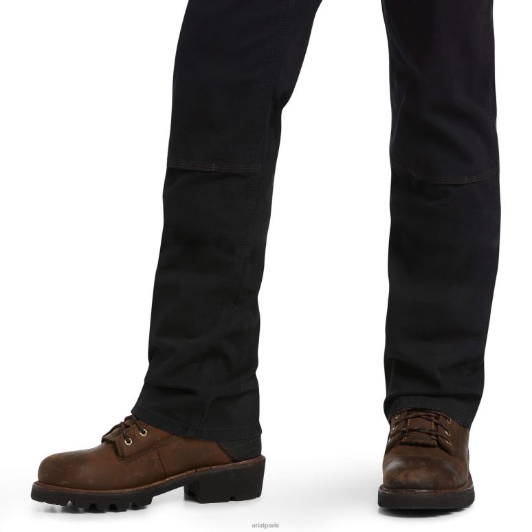 RJ66P1743 Rebar M7 Slim Durastretch fait un pantalon droit double devant résistant Ariat bas noir Hommes
