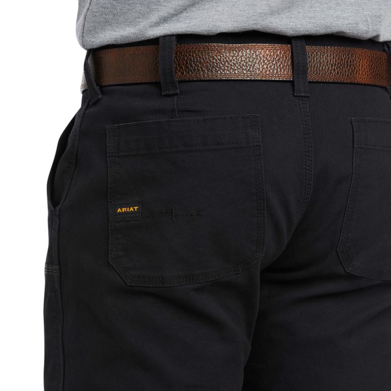 RJ66P1743 Rebar M7 Slim Durastretch fait un pantalon droit double devant résistant Ariat bas noir Hommes