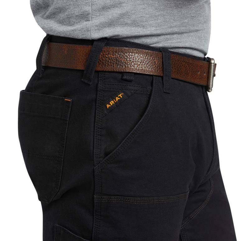 RJ66P1743 Rebar M7 Slim Durastretch fait un pantalon droit double devant résistant Ariat bas noir Hommes