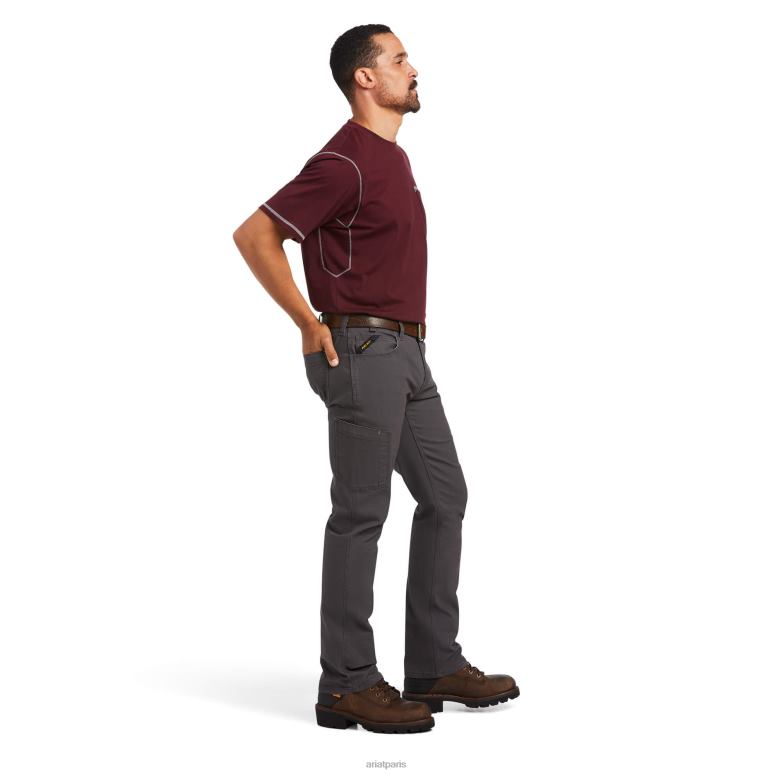 RJ66P528 Rebar M7 Durastretch fait un pantalon droit résistant Ariat bas barres d'armature grises Hommes