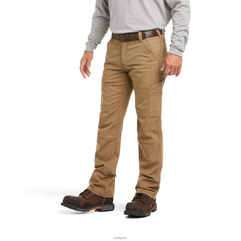RJ66P539 pantalon droit empilable en toile duralight extensible droite fr m5 Ariat bas kaki des champs Hommes