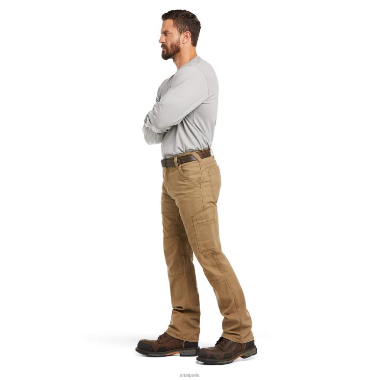 RJ66P539 pantalon droit empilable en toile duralight extensible droite fr m5 Ariat bas kaki des champs Hommes