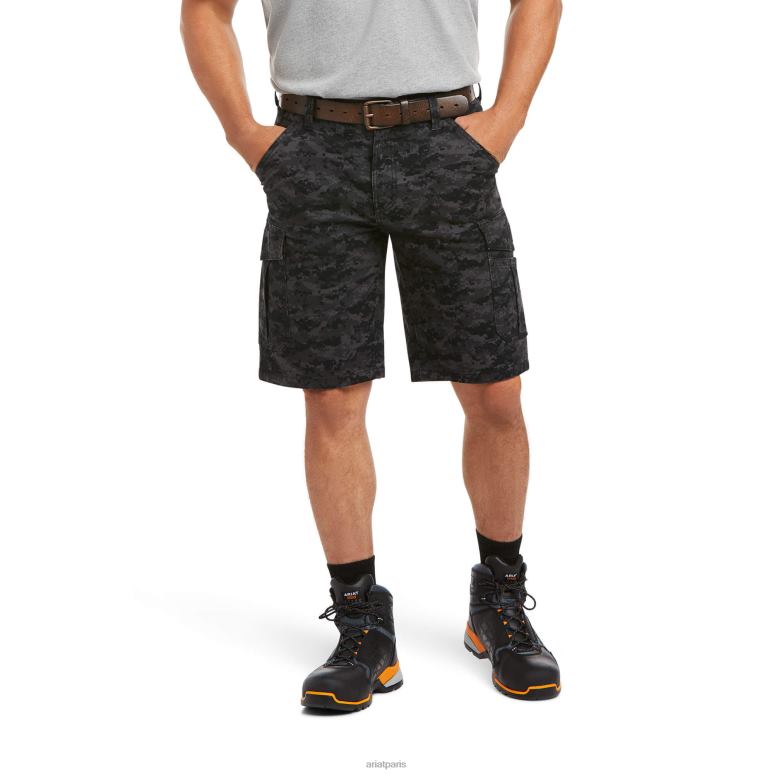 RJ66P546 barres d'armature Durastretch faites un short cargo résistant Ariat bas camouflage digi noir Hommes