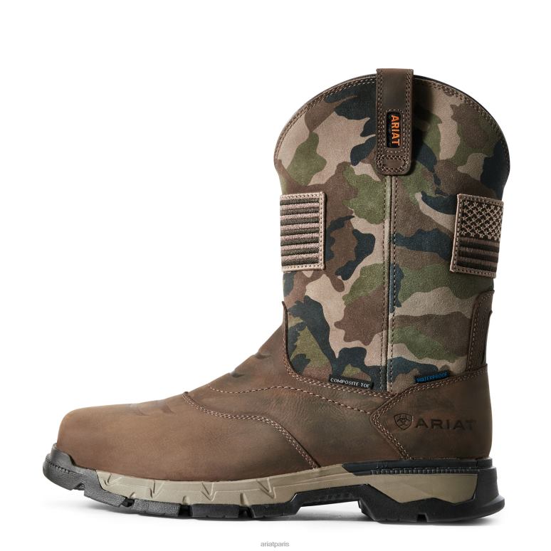 RJ66P135 Botte de travail imperméable à embout composite Rebar Flex Patriot Ariat chaussure marron foncé Hommes