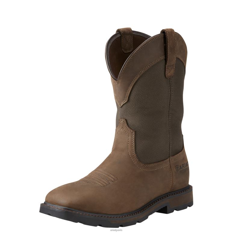 RJ66P230 Botte de travail imperméable à bout carré large et à bout carré Groundbreaker Ariat chaussure marron palmier Hommes