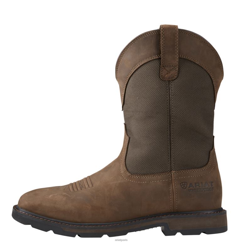 RJ66P230 Botte de travail imperméable à bout carré large et à bout carré Groundbreaker Ariat chaussure marron palmier Hommes