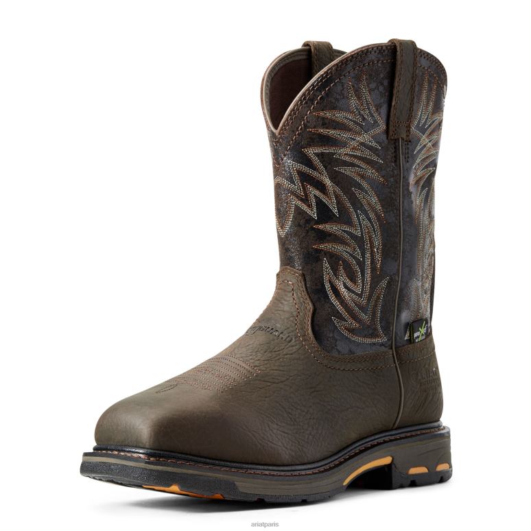 RJ66P232 Botte de travail imperméable Metguard à bout carré large Workhog Metguard à bout composite Ariat chaussure brun brun Hommes