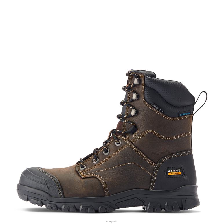 RJ66P246 Botte de travail imperméable à embout en acier de 8 po Ariat chaussure marron foncé Hommes