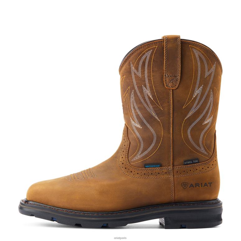 RJ66P255 Botte de travail imperméable à embout en acier Sierra Shock Shield Ariat chaussure marron vieilli Hommes