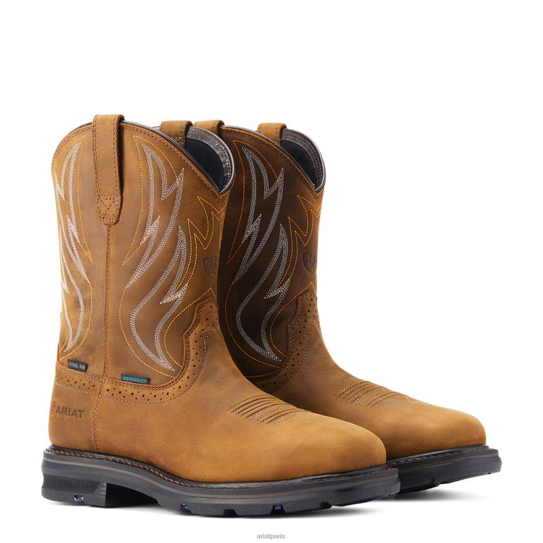 RJ66P255 Botte de travail imperméable à embout en acier Sierra Shock Shield Ariat chaussure marron vieilli Hommes