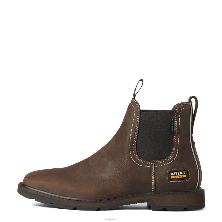 RJ66P267 Botte de travail imperméable à bout carré et large Chelsea Groundbreaker Ariat chaussure marron foncé Hommes