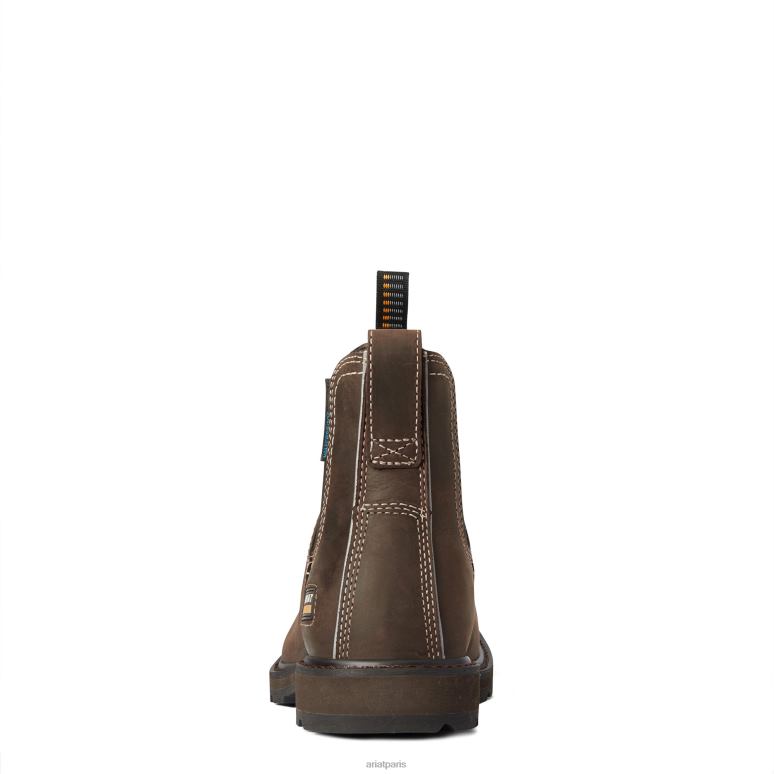 RJ66P267 Botte de travail imperméable à bout carré et large Chelsea Groundbreaker Ariat chaussure marron foncé Hommes