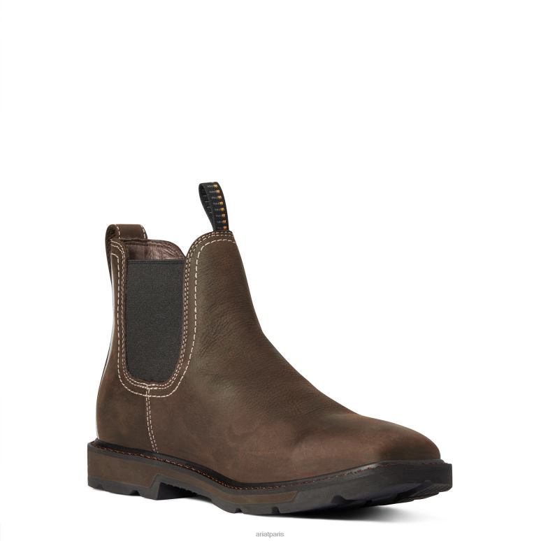 RJ66P267 Botte de travail imperméable à bout carré et large Chelsea Groundbreaker Ariat chaussure marron foncé Hommes