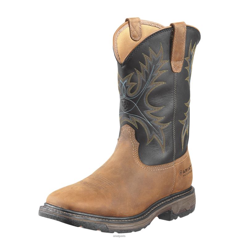 RJ66P269 Botte de travail imperméable à bout carré large Workhog avec bout en acier Ariat chaussure écorce vieillie Hommes