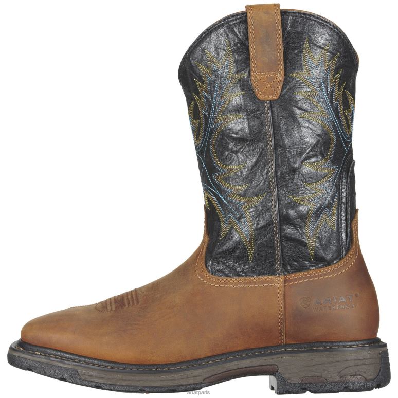 RJ66P269 Botte de travail imperméable à bout carré large Workhog avec bout en acier Ariat chaussure écorce vieillie Hommes