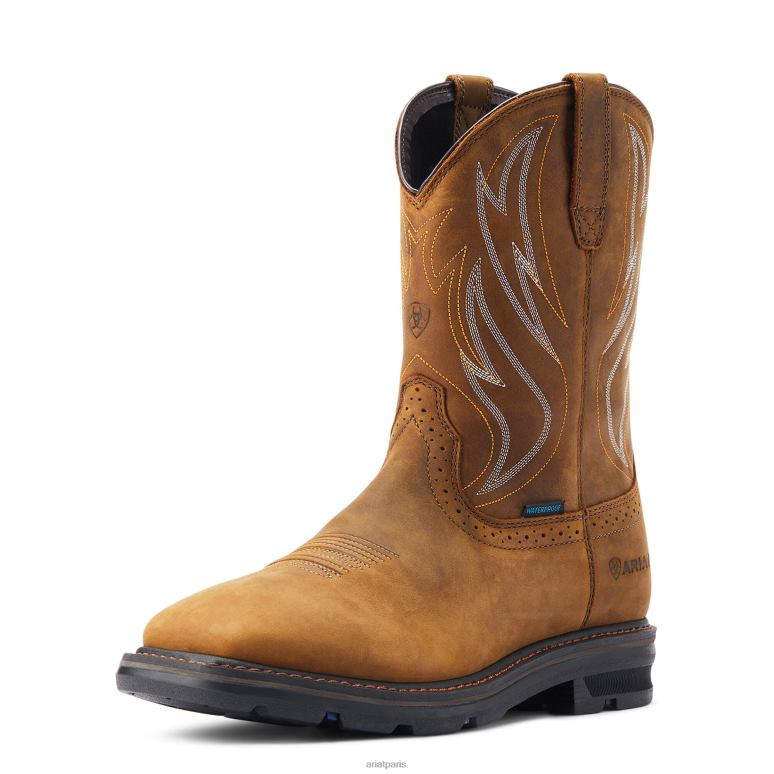 RJ66P276 Botte de travail imperméable Sierra Shock Shield Ariat chaussure marron vieilli Hommes