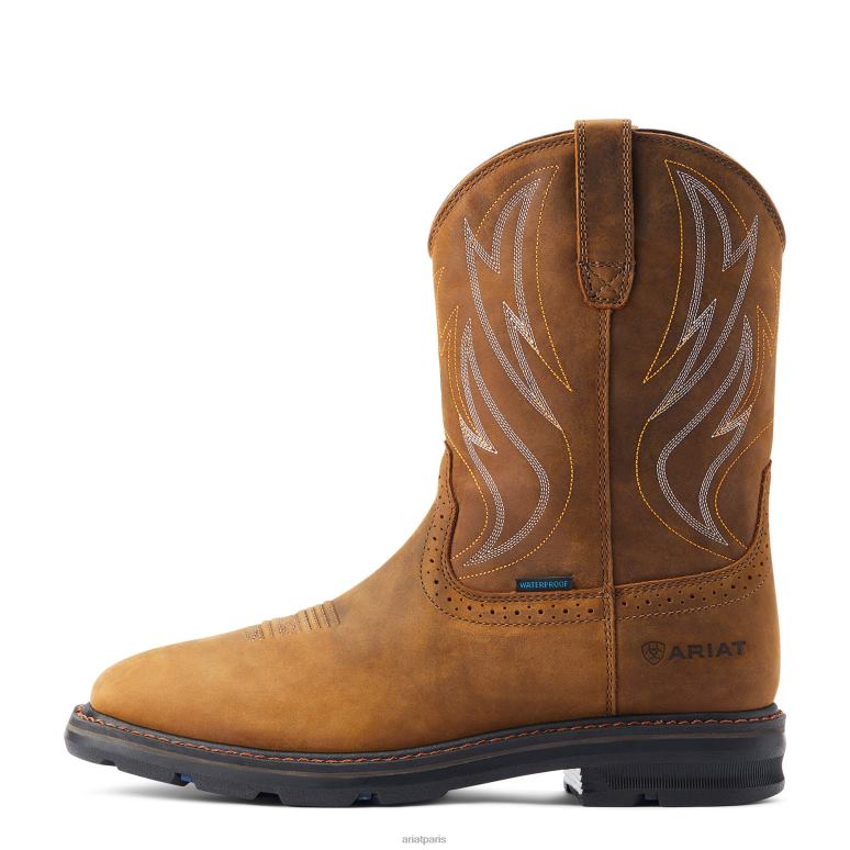 RJ66P276 Botte de travail imperméable Sierra Shock Shield Ariat chaussure marron vieilli Hommes