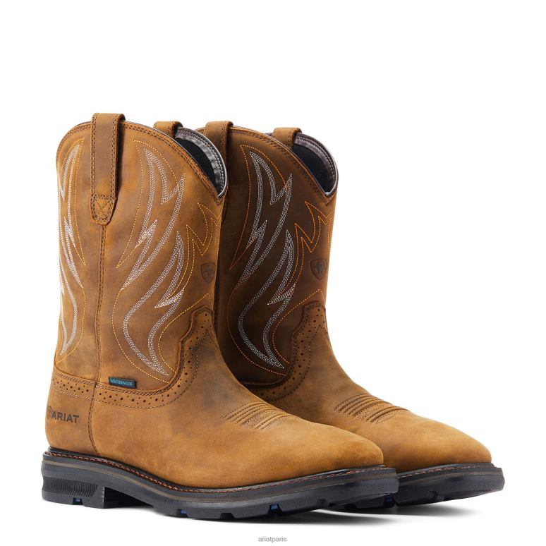 RJ66P276 Botte de travail imperméable Sierra Shock Shield Ariat chaussure marron vieilli Hommes