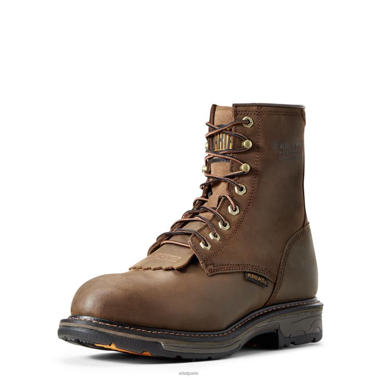 RJ66P285 Botte de travail imperméable à embout composite Workhog de 8 po Ariat chaussure brun huileux vieilli Hommes