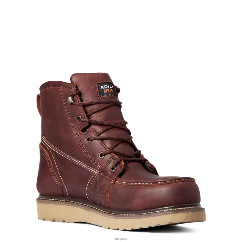 RJ66P288 Botte de travail imperméable de 6 po à bout moc avec coin d'armature Ariat chaussure cuivre rouillé Hommes