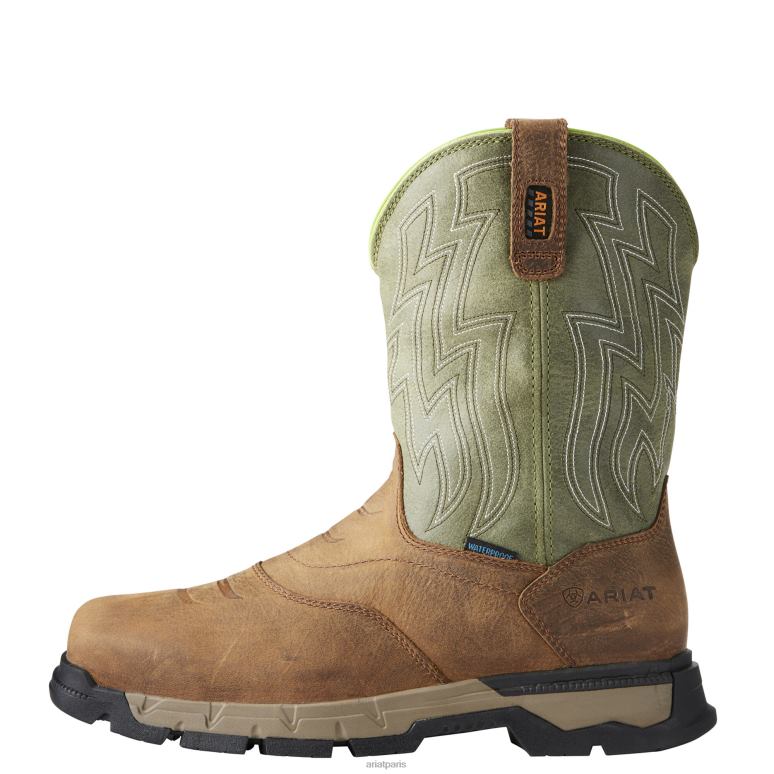 RJ66P321 Botte de travail imperméable Rebar Flex Western Ariat chaussure brun de seigle Hommes
