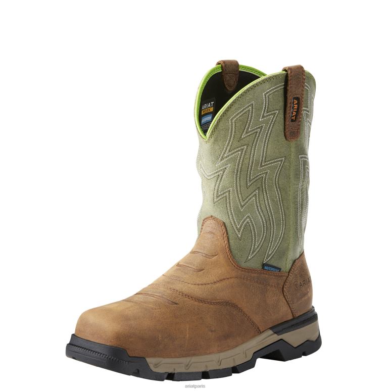 RJ66P334 Botte de travail à bout composite imperméable Rebar Flex Western Ariat chaussure brun de seigle Hommes