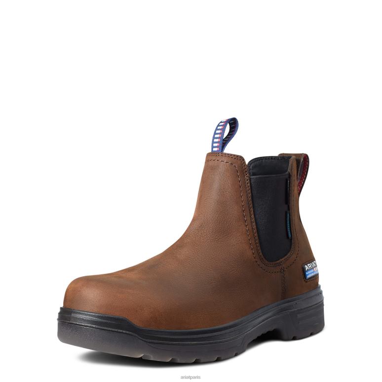 RJ66P348 Botte de travail imperméable à embout en carbone assemblée aux États-Unis Turbo Chelsea Ariat chaussure brun d'orge Hommes
