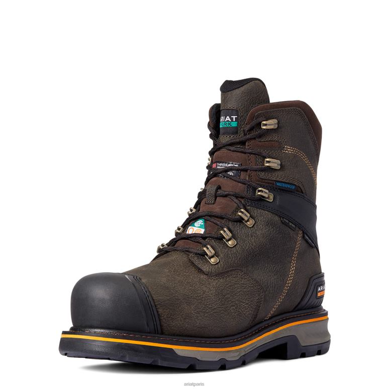RJ66P365 Stump Jumper 8" CSA Glacier Grip Botte de travail imperméable à bout composite 600 g Ariat chaussure café de fer Hommes