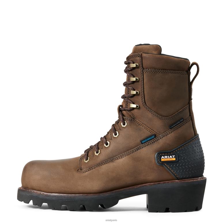 RJ66P375 Botte de travail imperméable à embout composite Powerline de 8 po Ariat chaussure brun huileux vieilli Hommes