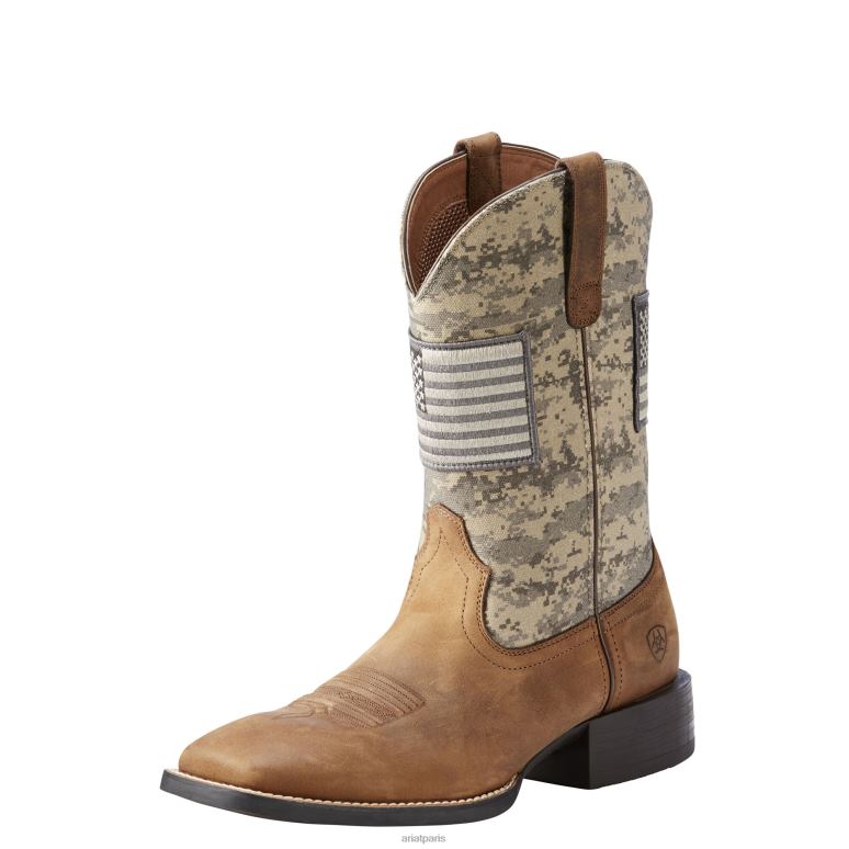 RJ66P106 botte western sport patriote Ariat chaussure marron vieilli Hommes