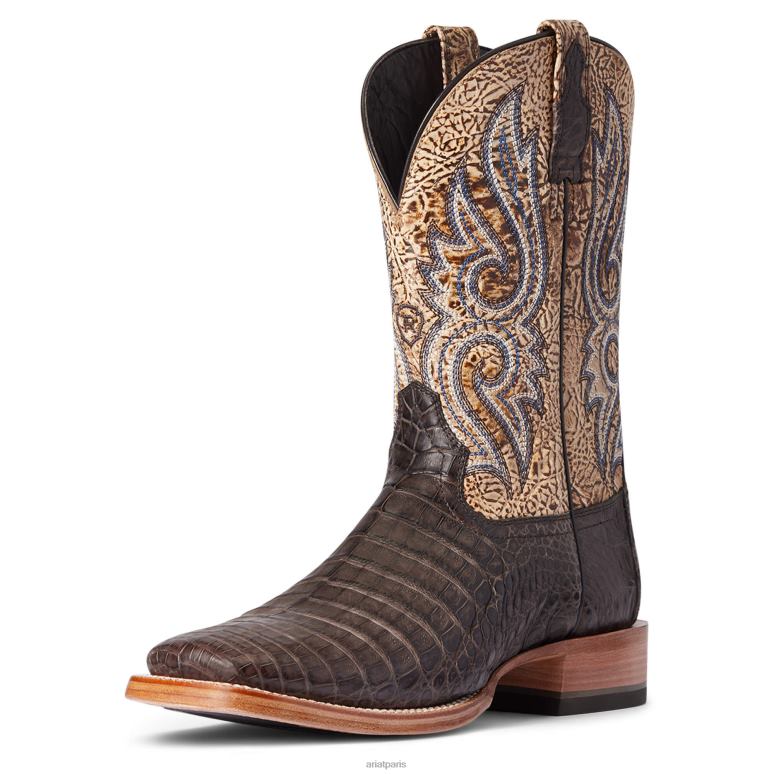 RJ66P109 botte western denton implacable Ariat chaussure ventre de caïman au chocolat Hommes