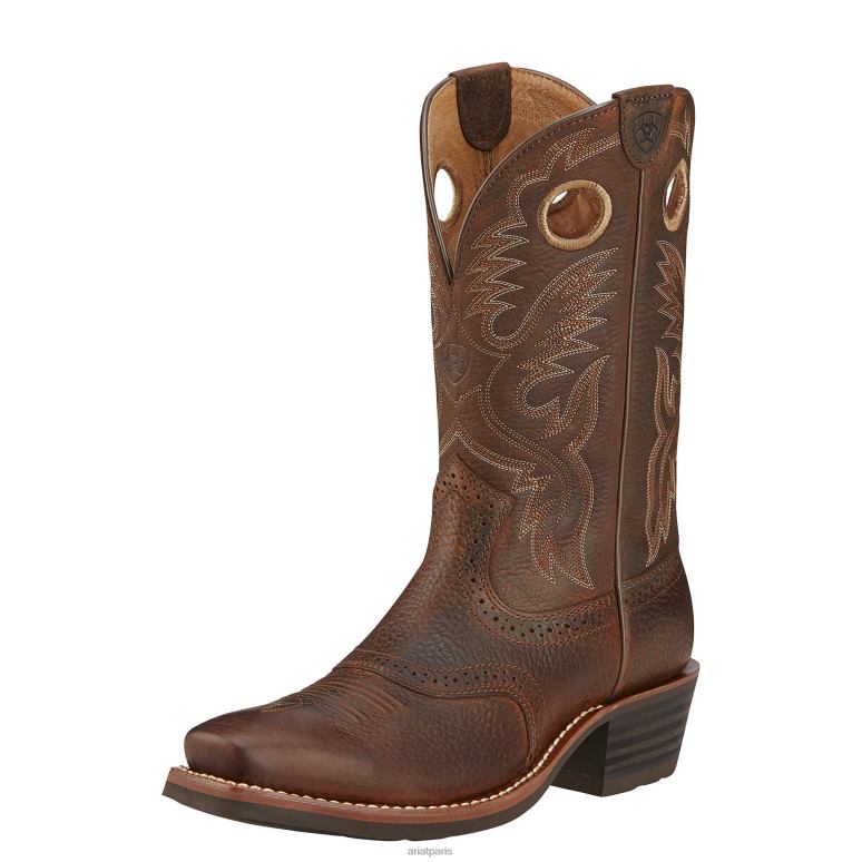 RJ66P12 botte western Heritage Roughstock Ariat chaussure brun huilé tapageur Hommes