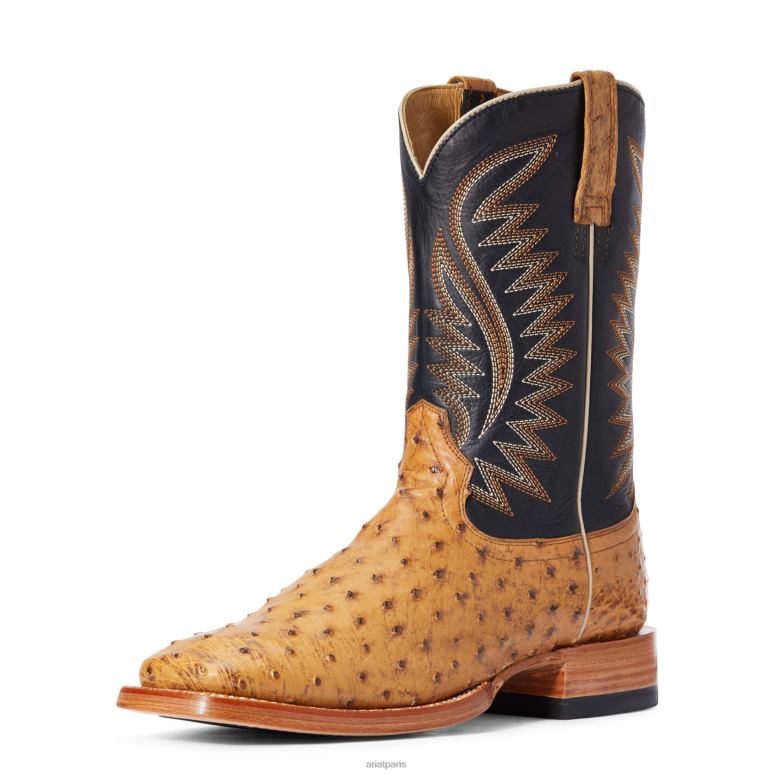 RJ66P137 botte western Gallup Ariat chaussure autruche pleine plume bronzée Hommes