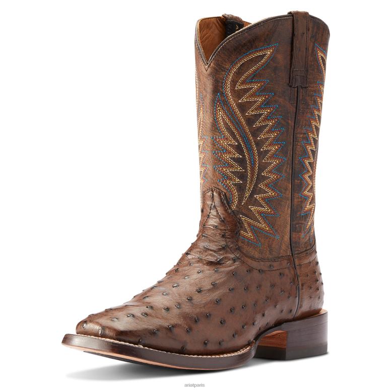 RJ66P144 botte western Gallup Ariat chaussure autruche moka pleine plume Hommes