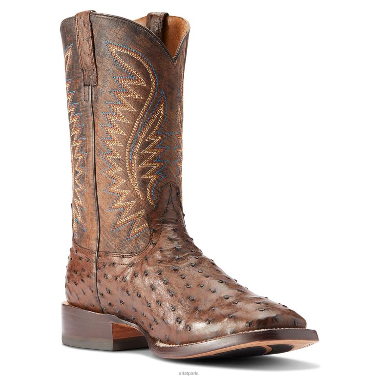 RJ66P144 botte western Gallup Ariat chaussure autruche moka pleine plume Hommes