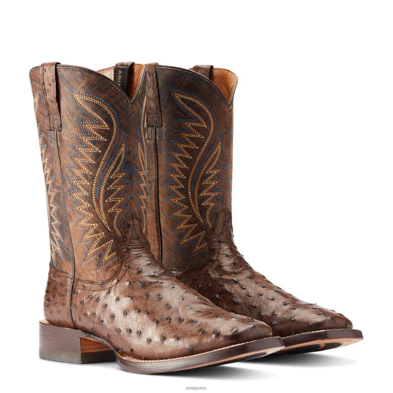 RJ66P144 botte western Gallup Ariat chaussure autruche moka pleine plume Hommes
