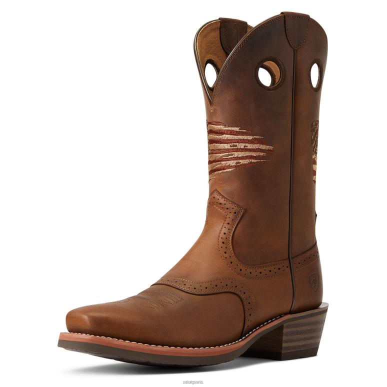 RJ66P172 botte western patriote roughstock Ariat chaussure marron vieilli Hommes