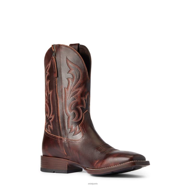 RJ66P177 botte ultra western à fermeture éclair fine Ariat chaussure teinté à la main en rouge - marron Hommes