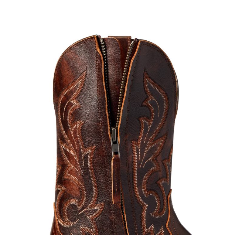 RJ66P177 botte ultra western à fermeture éclair fine Ariat chaussure teinté à la main en rouge - marron Hommes