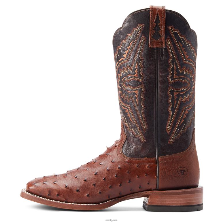 RJ66P184 botte western broncy Ariat chaussure autruche à plumes pleines à la cannelle Hommes
