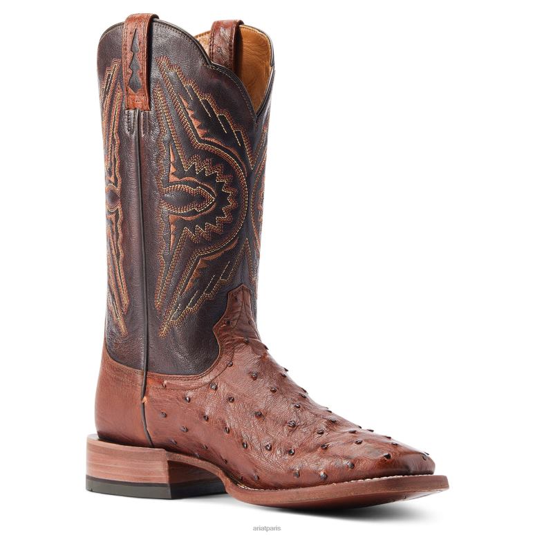 RJ66P184 botte western broncy Ariat chaussure autruche à plumes pleines à la cannelle Hommes