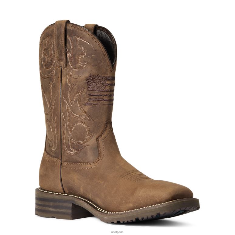 RJ66P38 botte western imperméable hybride patriote Ariat chaussure marron vieilli Hommes