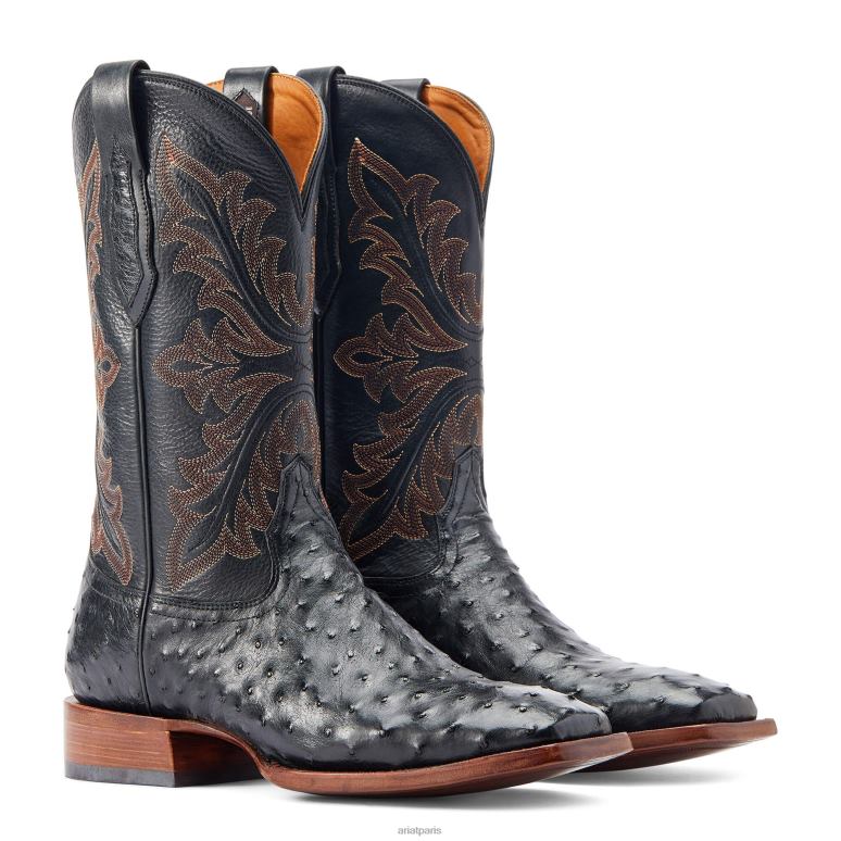 RJ66P49 basset Ariat chaussure autruche noire à plumes pleines Hommes
