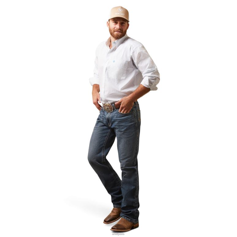 RJ66P1008 chemise coupe classique kaine Ariat hauts blanc Hommes